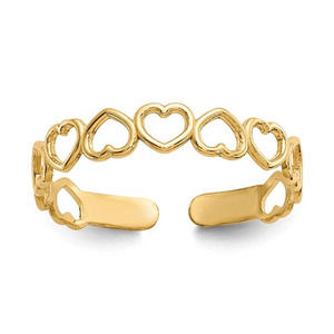 Solid 10K Yellow Gold Women's 4mm Open Heart Toe Ring